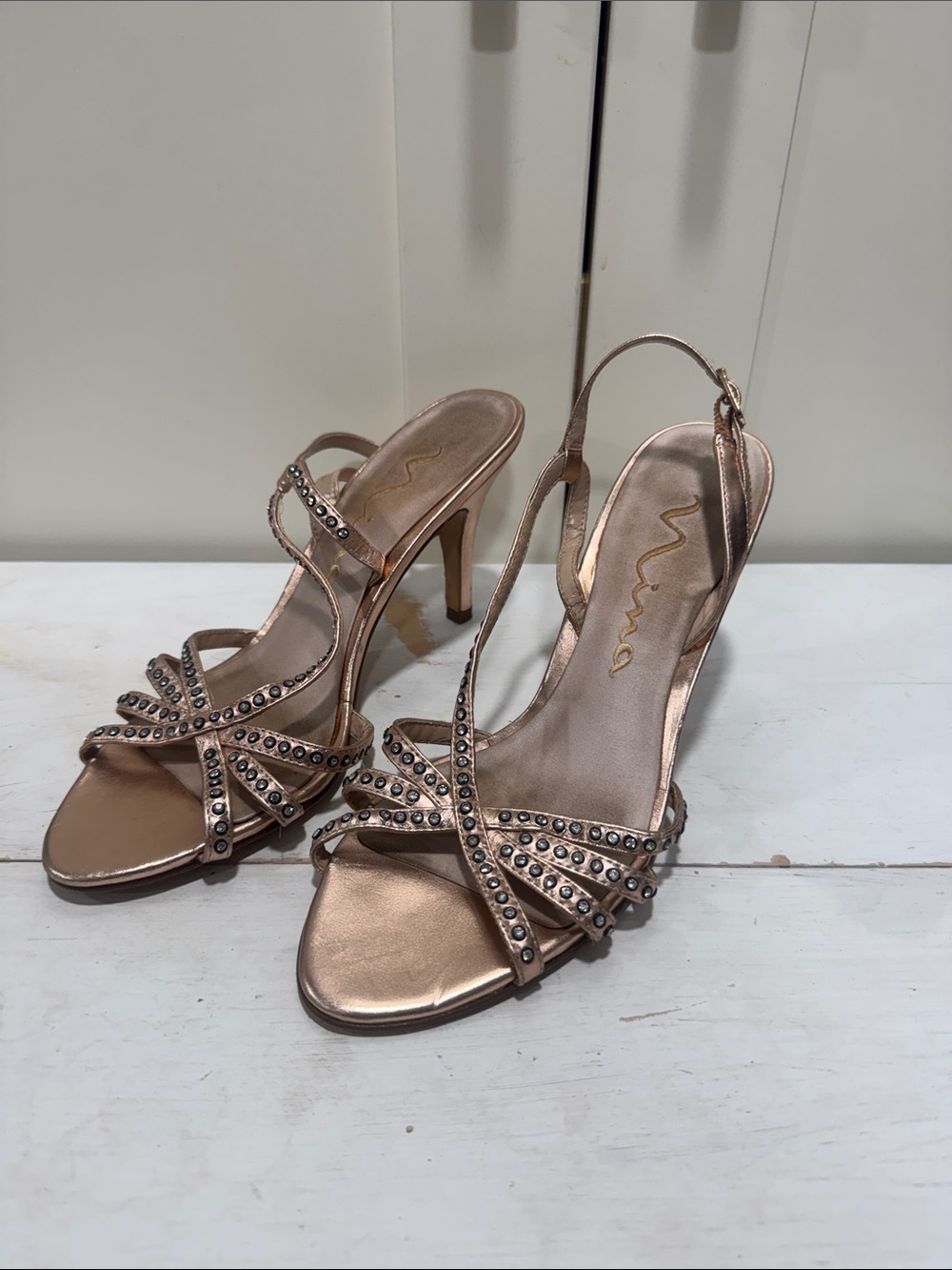 Embellished Rose Gold Slingback Heels